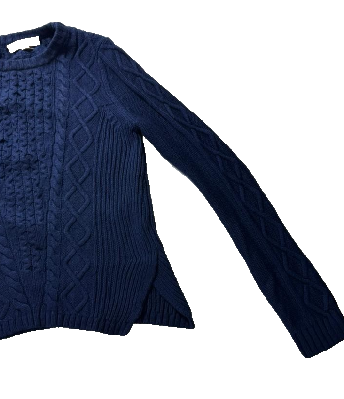 Banana Republic Women's Cable Knit Cotton Crewneck Sweater Blue XS Pullover