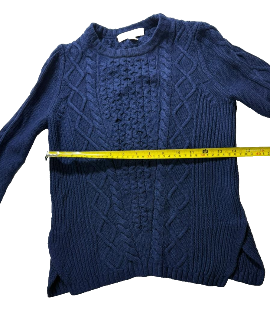 Banana Republic Women's Cable Knit Cotton Crewneck Sweater Blue XS Pullover