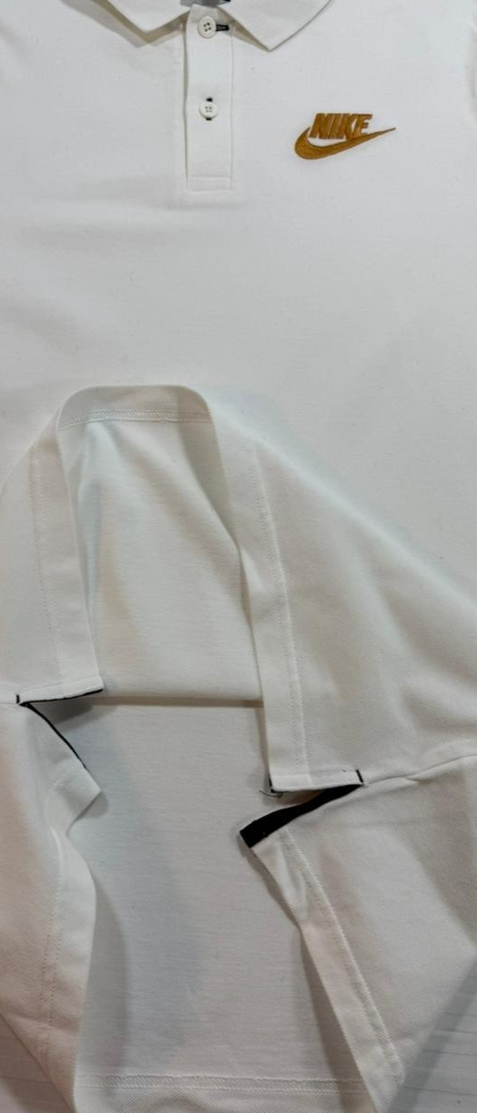 Nike Men's White V-Neck Polo Shirt With Gold Embroidered Logo Size M