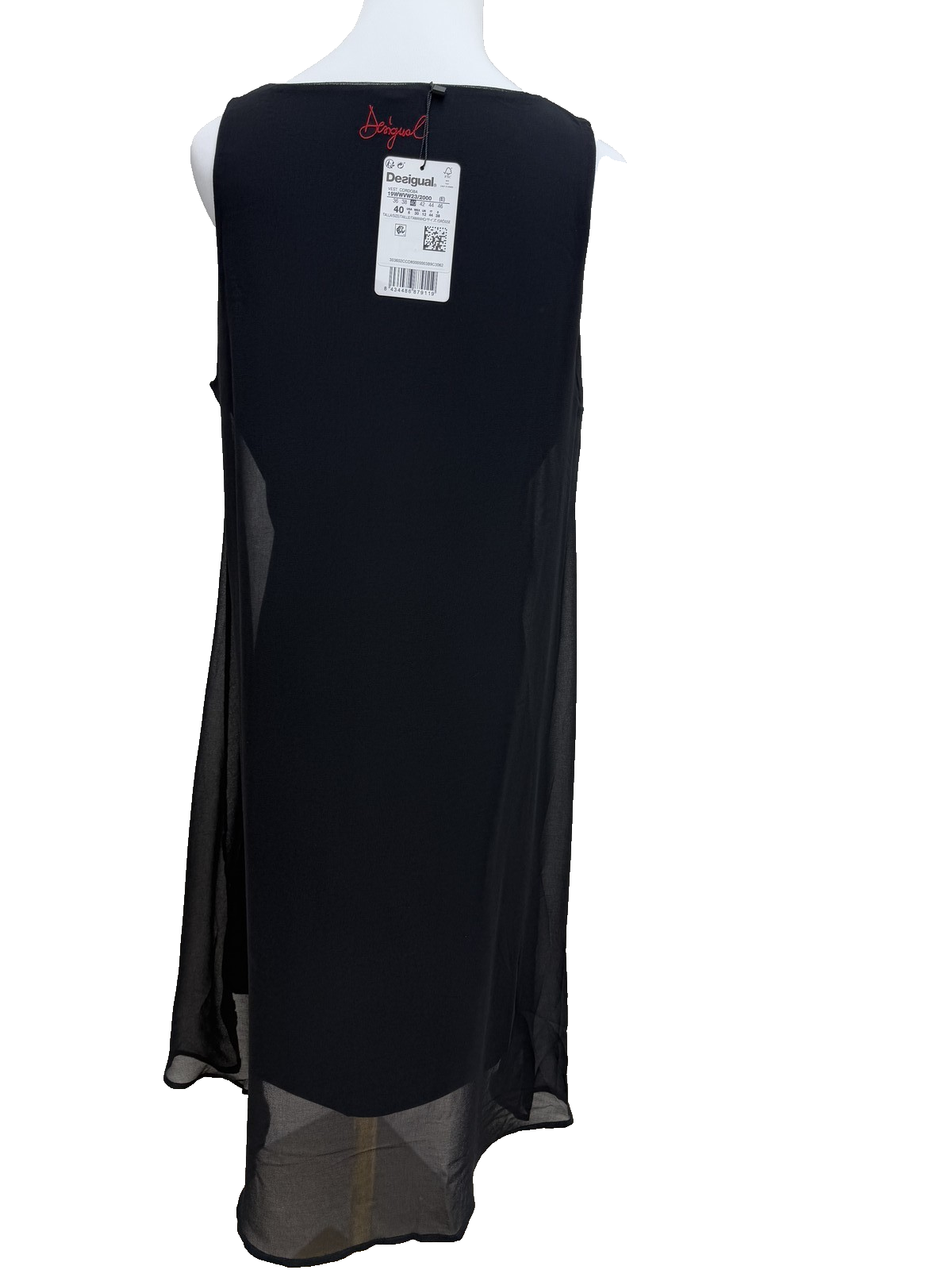 Desigual Black Floral Sleeveless Dress Embroidered Daisies Women M