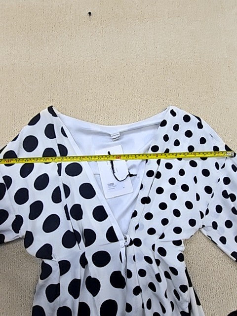 Mother of Pearl Black White Polka Dot Puff Sleeve Women's Dress