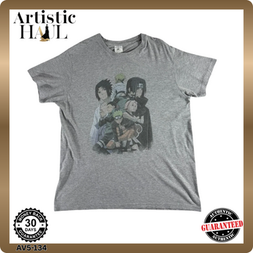 B&C Collection Men's Graphic Anime T-Shirt Gray Short Sleeve Naruto Print Size M