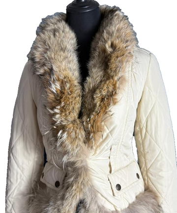 Vero Moda Women's Cream Quilted Jacket With Faux Fur Trim & Collar Size 44