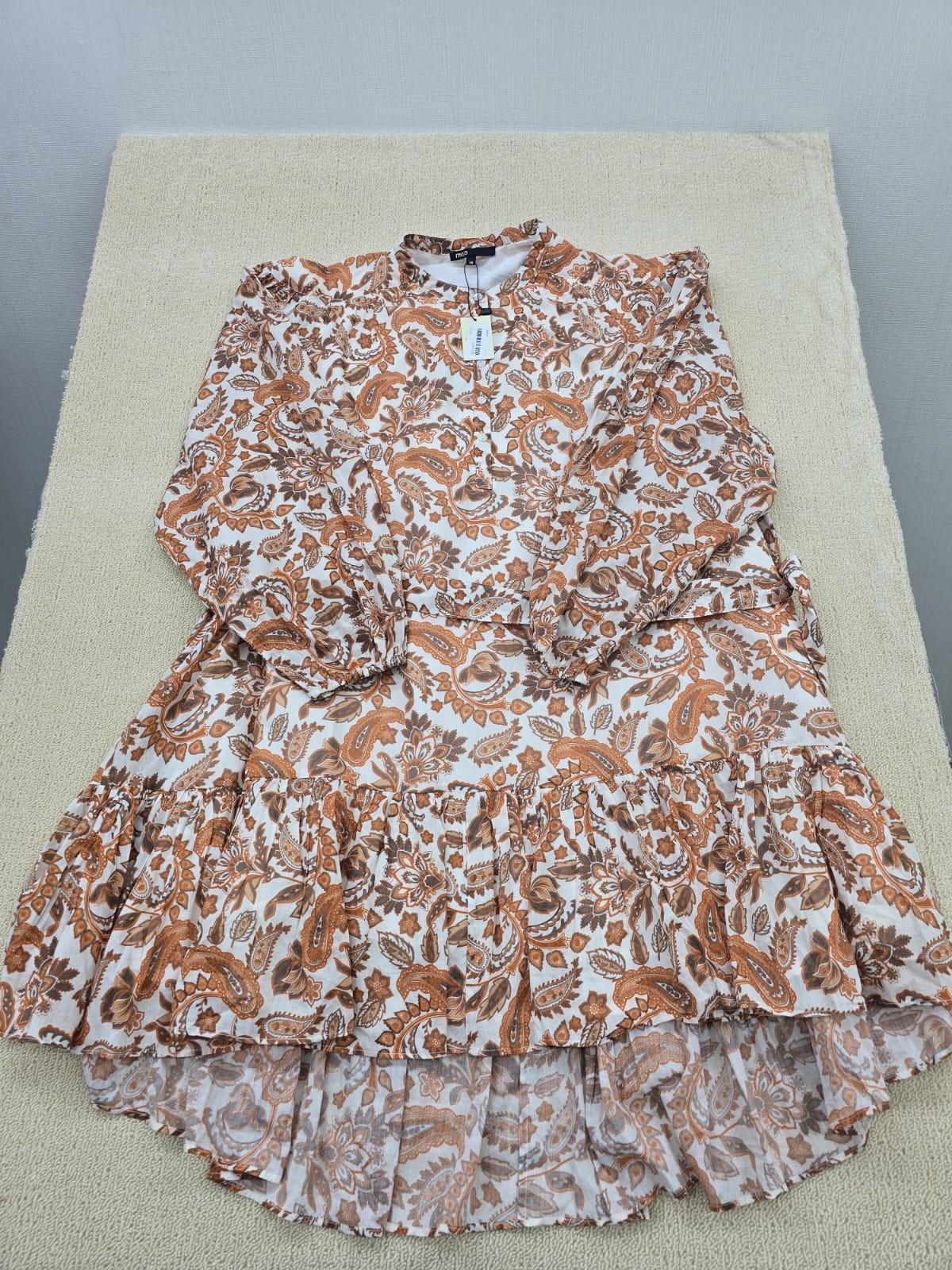 Maje Orange Paisley Long Sleeve Ruffle Top M Women