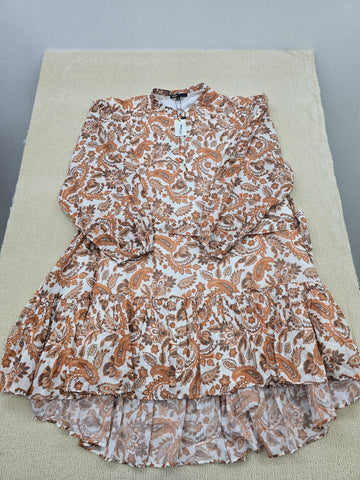 Maje Orange Paisley Long Sleeve Ruffle Top M Women