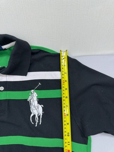 Polo Men's Shirt XL Green Black Striped Short Sleeve Cotton Pony Logo