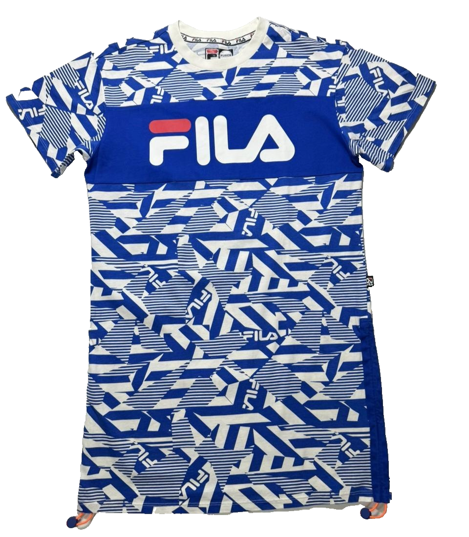 Fila Men's Graphic T-Shirt Blue White All Over Print Logo Short Sleeve - Size S