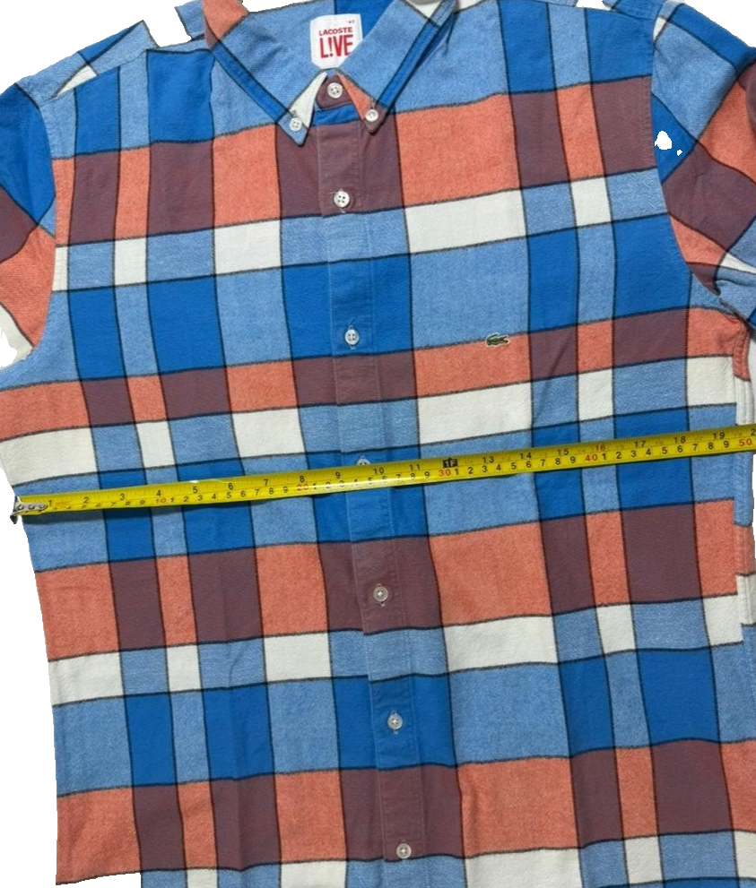 Lacoste Live Men's Long Sleeve Button Down Shirt Plaid Check Blue Orange White