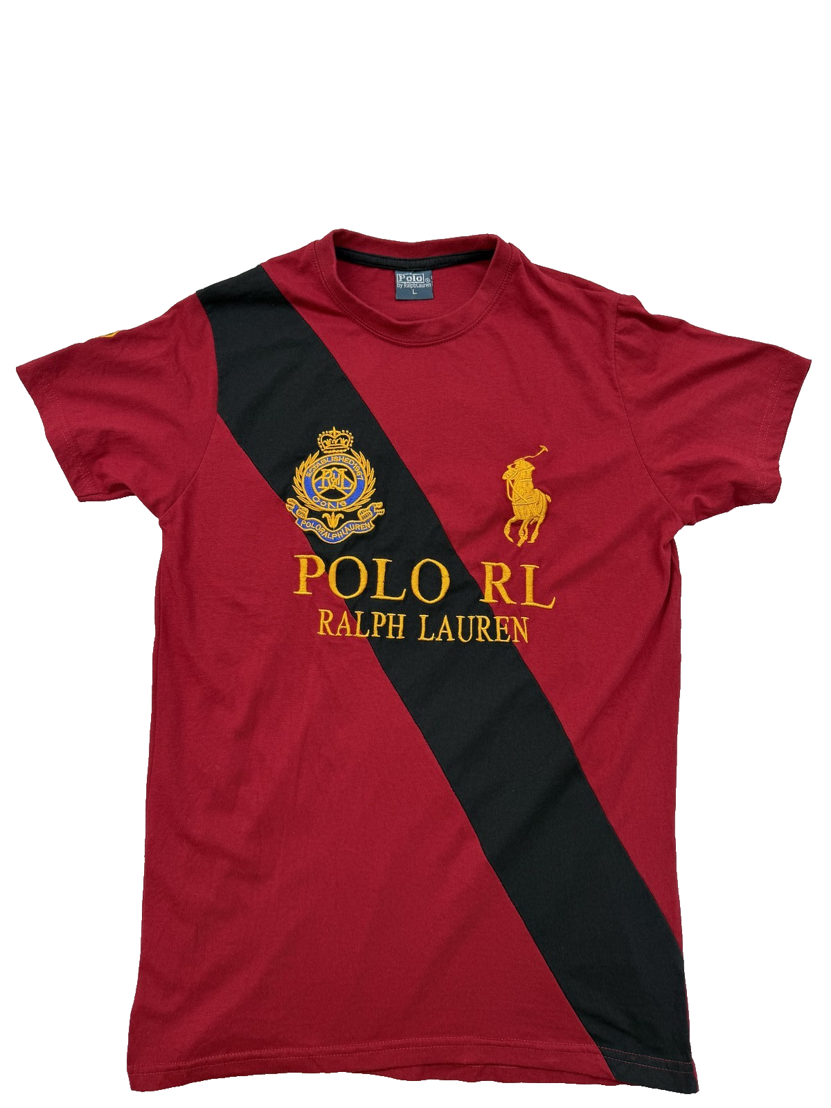 Polo Ralph Lauren Men's Red Striped Cotton T-Shirt Large