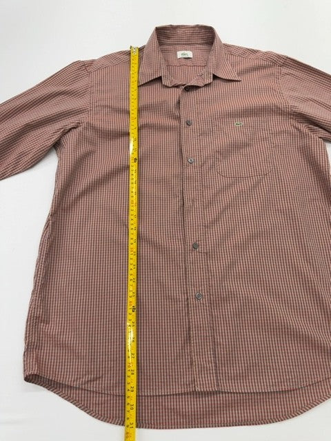 Lacoste Men Burgundy Gingham Cotton Button-Down Shirt Size 41 Preppy