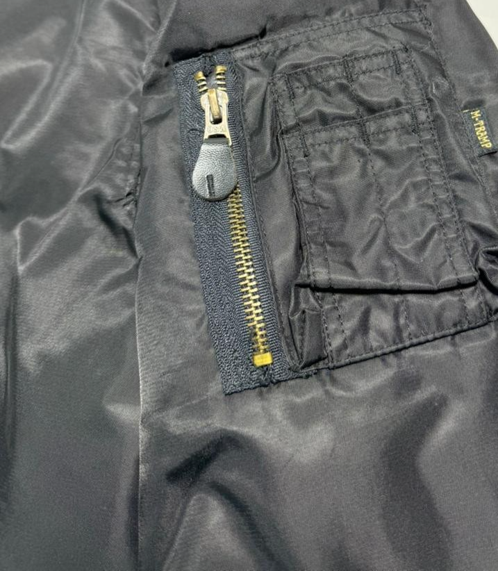 M-Tramp Men's Black Ma-1 Bomber Jacket Orange Lining Flight Pocket Full Zip S/XL