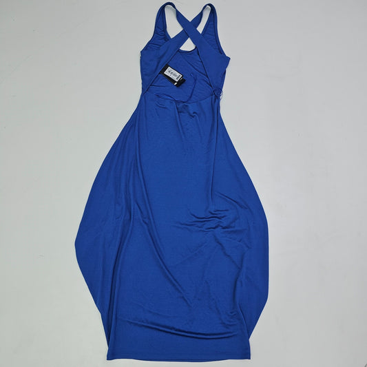 Giorgio Armani Draped Satin Jersey Crossed Back Midi Dress Blue 44