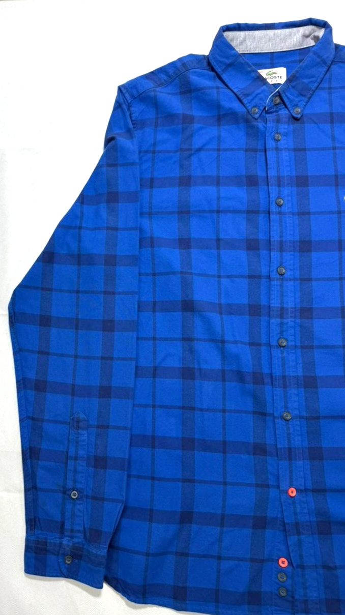 Lacoste Check Shirt For Men Blue Casual Work Shirt - Size 40