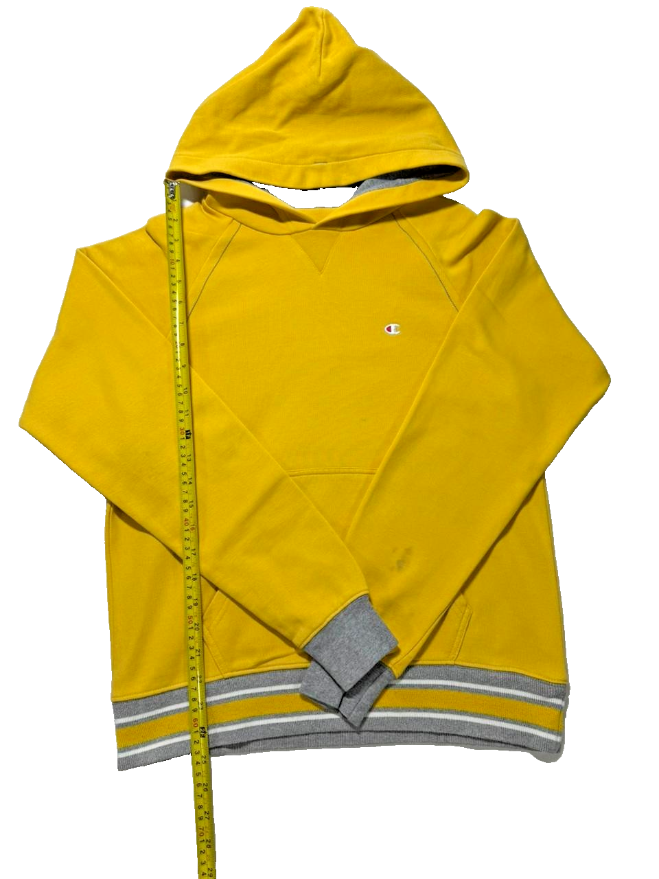 Champion Yellow Reverse Weave Drop Shoulder Pullover Men's Hoodie - Size S