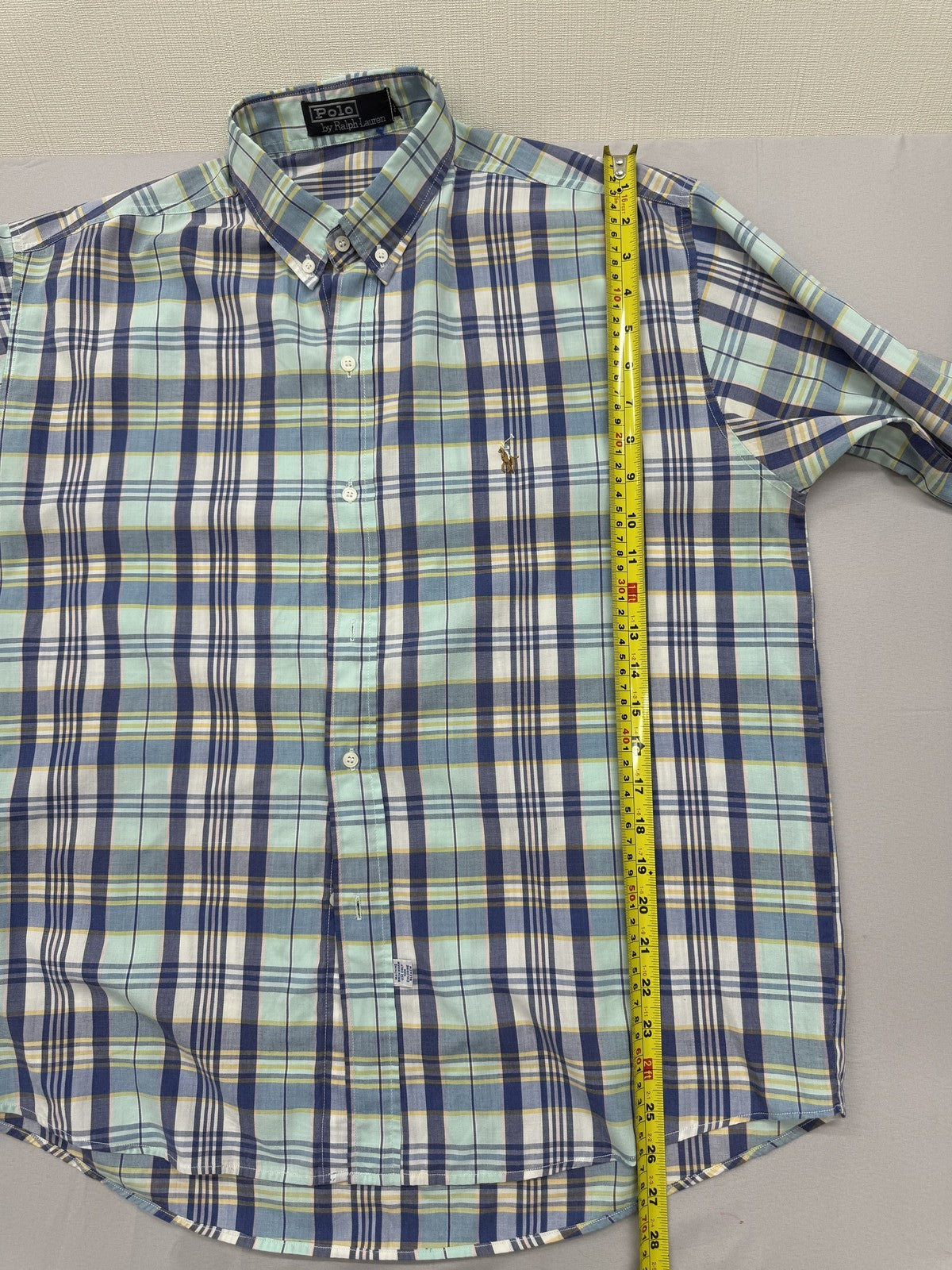 Polo Ralph Lauren Men's Blue Plaid Cotton Long Sleeve Button Down Shirt