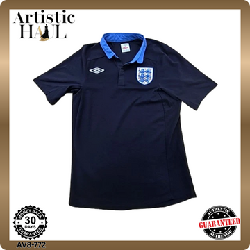 Umbro Men's Navy Football Polo Shirt England Badge Short Sleeve