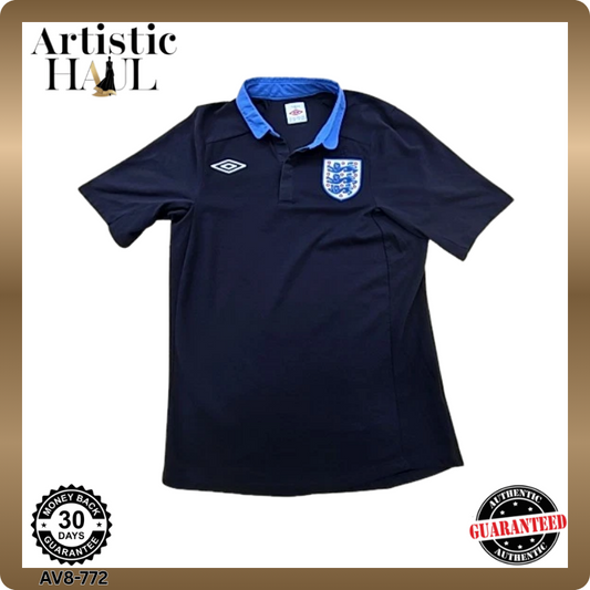 Umbro Men's Navy Football Polo Shirt England Badge Short Sleeve