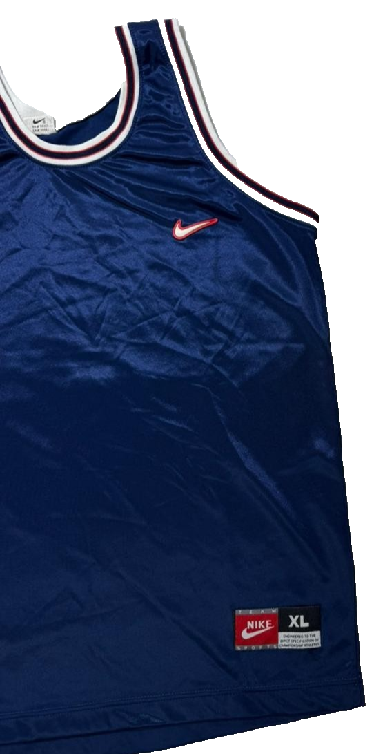 Vintage Nike Team Basketball Jersey In Dark Blue With White And Red Trim - XL
