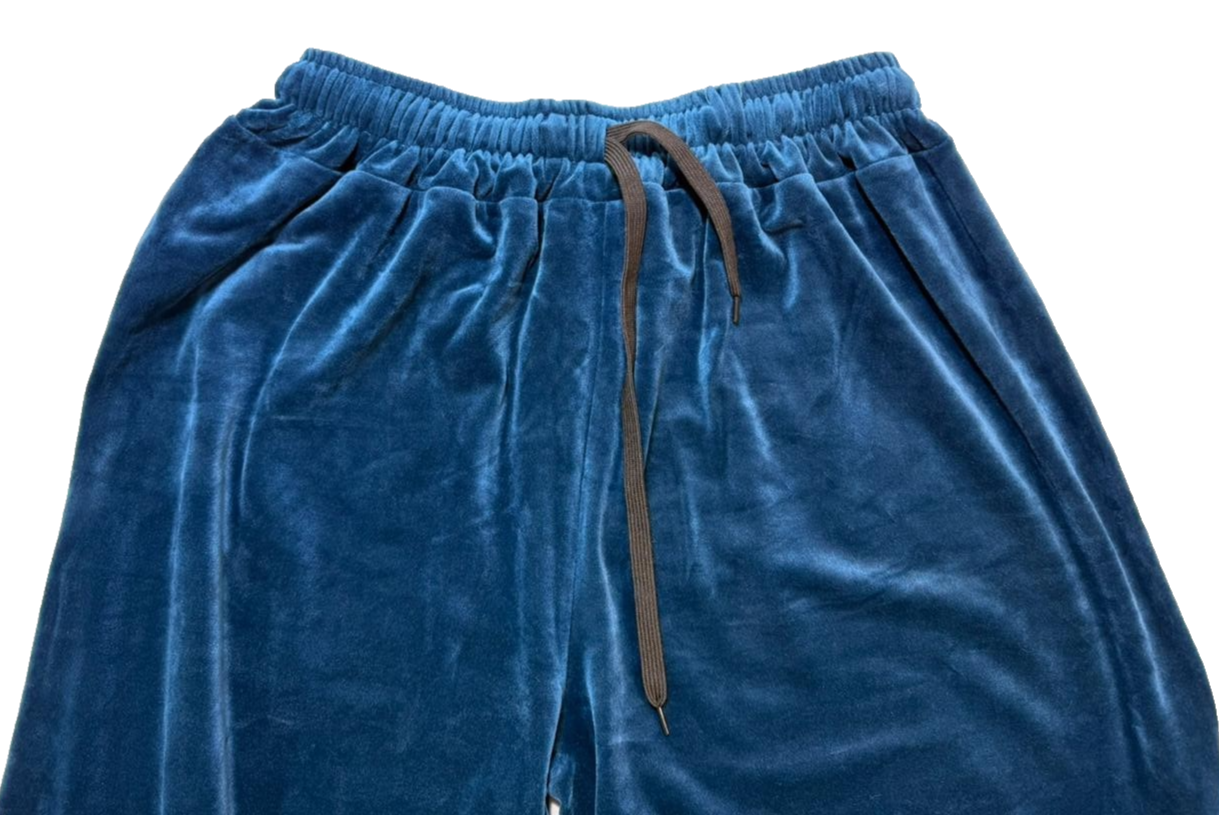 Woman Proto Moda Shengtai Valvet Drawstring Waist Trousers Sea Blue Size 36