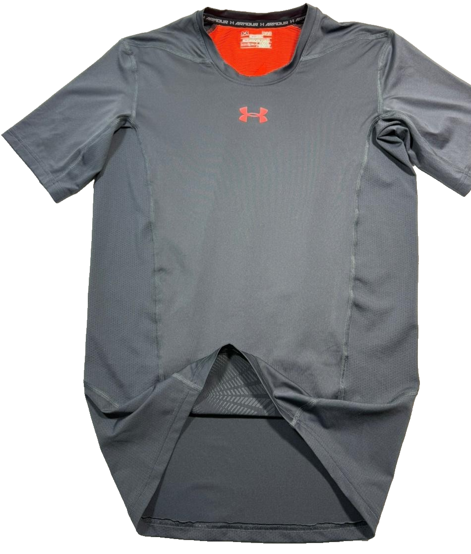 Under Armour Gray Compression Shirt, Men's L, Heatgear Short Sleeve Top