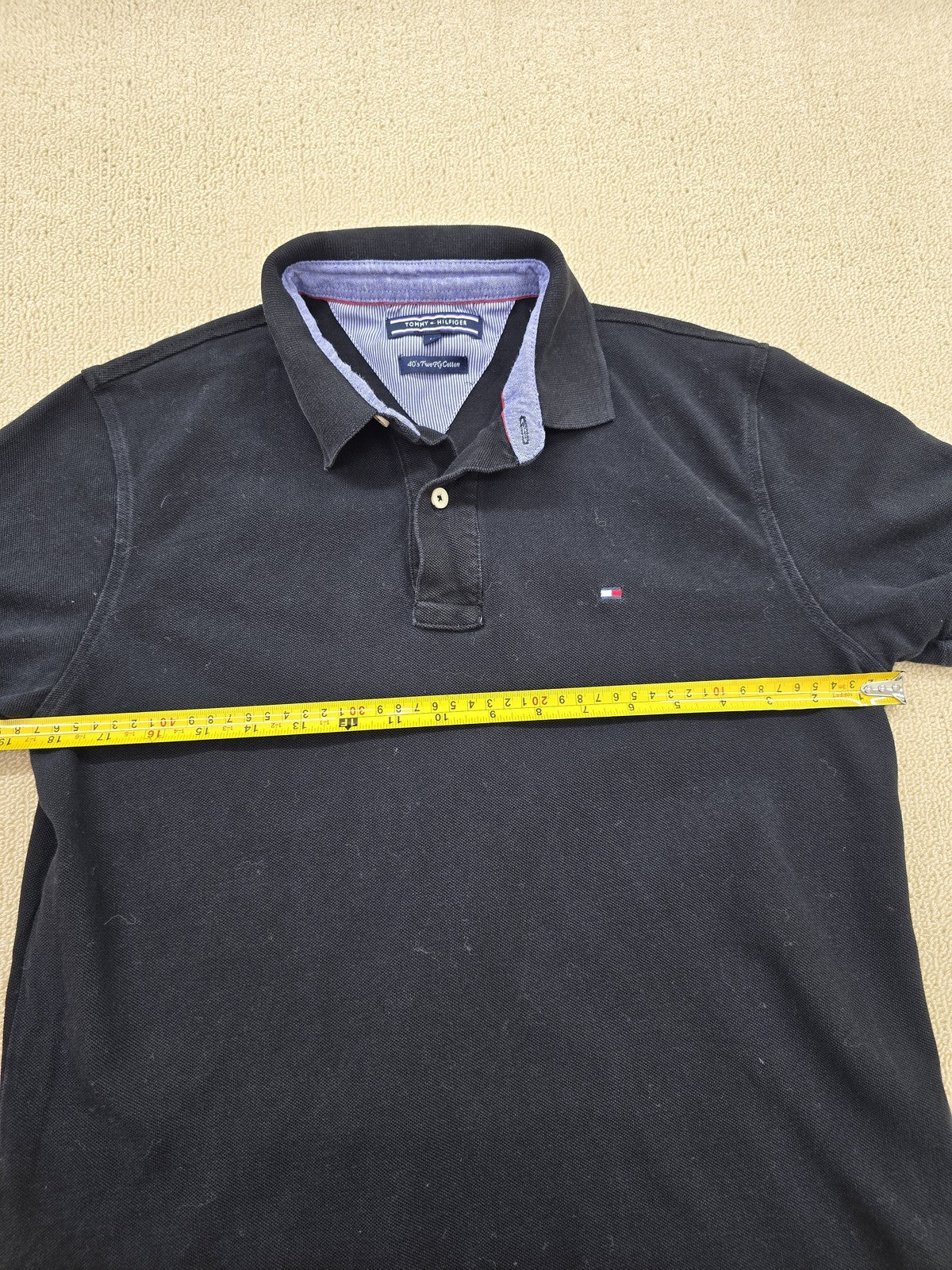 Tommy Hilfiger Navy Cotton Pique Polo Shirt Men's M Short Sleeve Tipped Collar