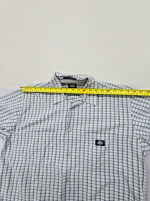 Dickies Men's Gray White Gingham Short Sleeve Button Down Shirt L