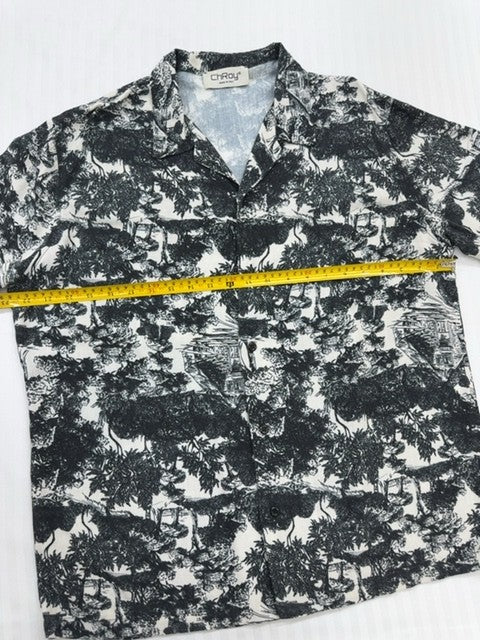 Chroy Men's Black White Floral Button-Down XXL Shirt CAM7715