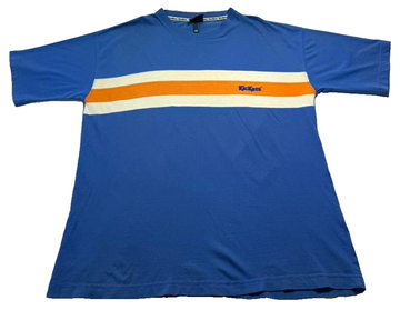 Blue Kickers T-Shirt With Orange And Cream Horizontal Stripes - Size M