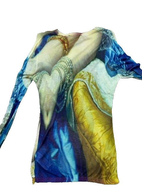 Desigual Women's Blue Dragon Print Long Sleeve Blouse Size XL