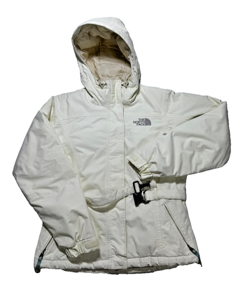 The North Face White/Grey Belted Logo Nylon Insulated Winter Jacket Xs