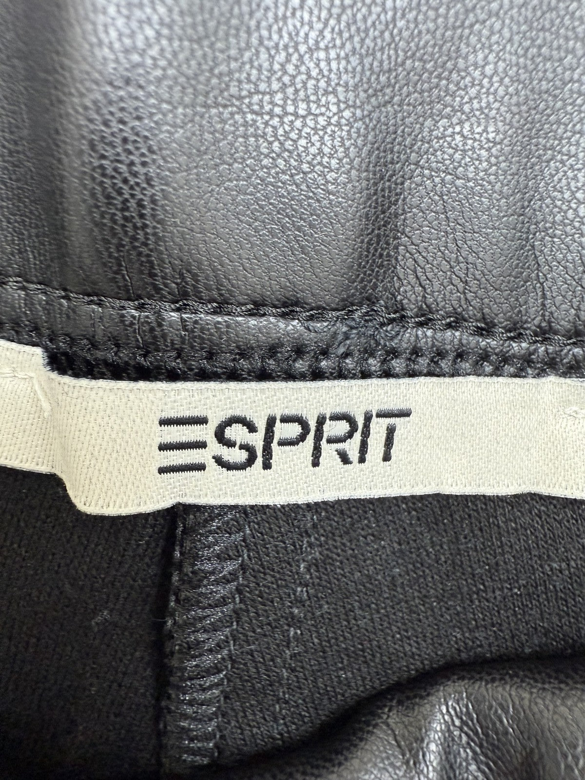 Esprit Black Faux Leather Straight Leg Leggings Women Casual Pockets Regular