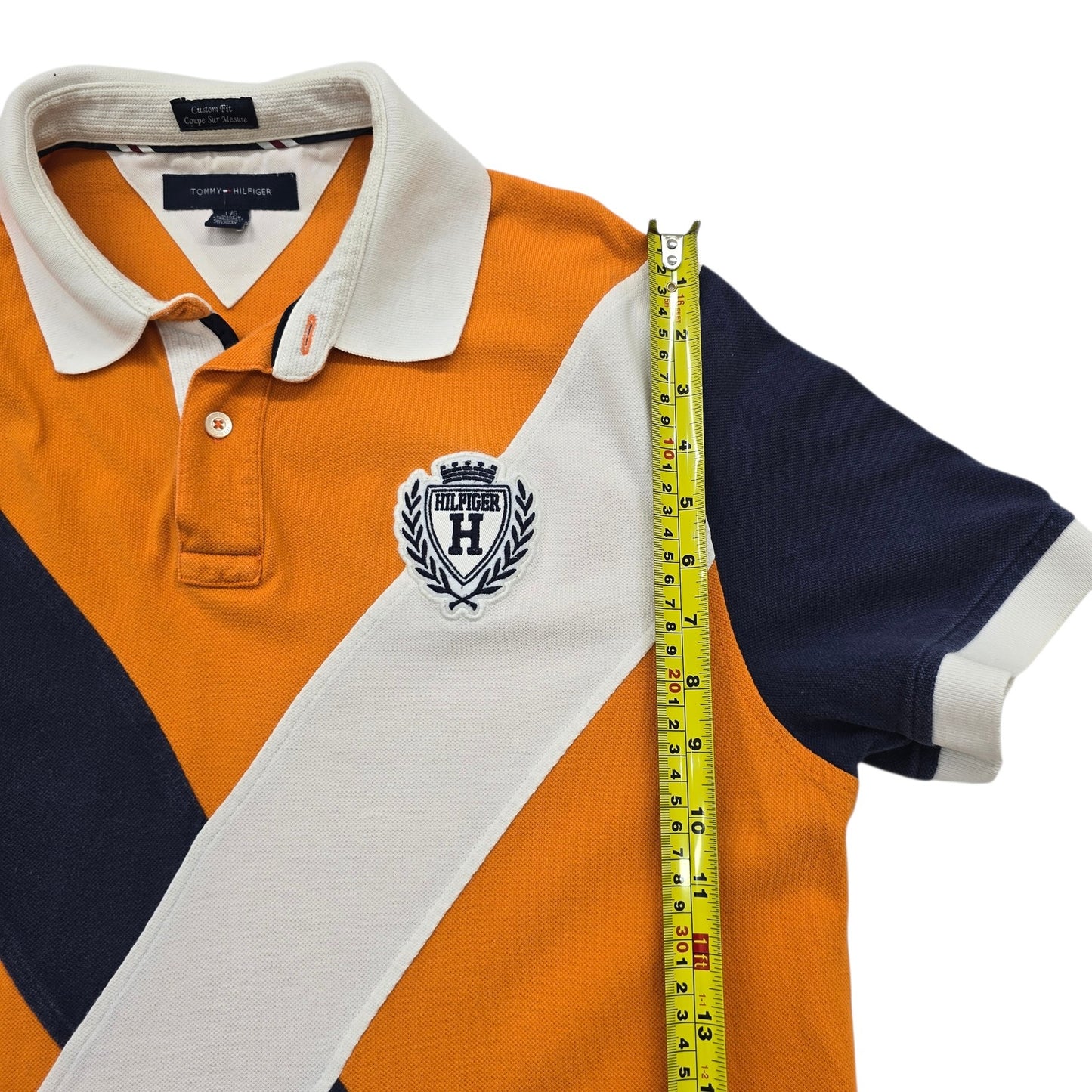 Tommy Hilfiger Men's Orange Navy White Color Block Polo L Regular