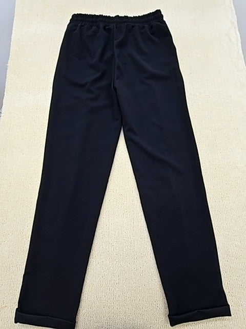 Koton Black Drawstring Trousers L Relaxed Straight Cuffed Women Casual