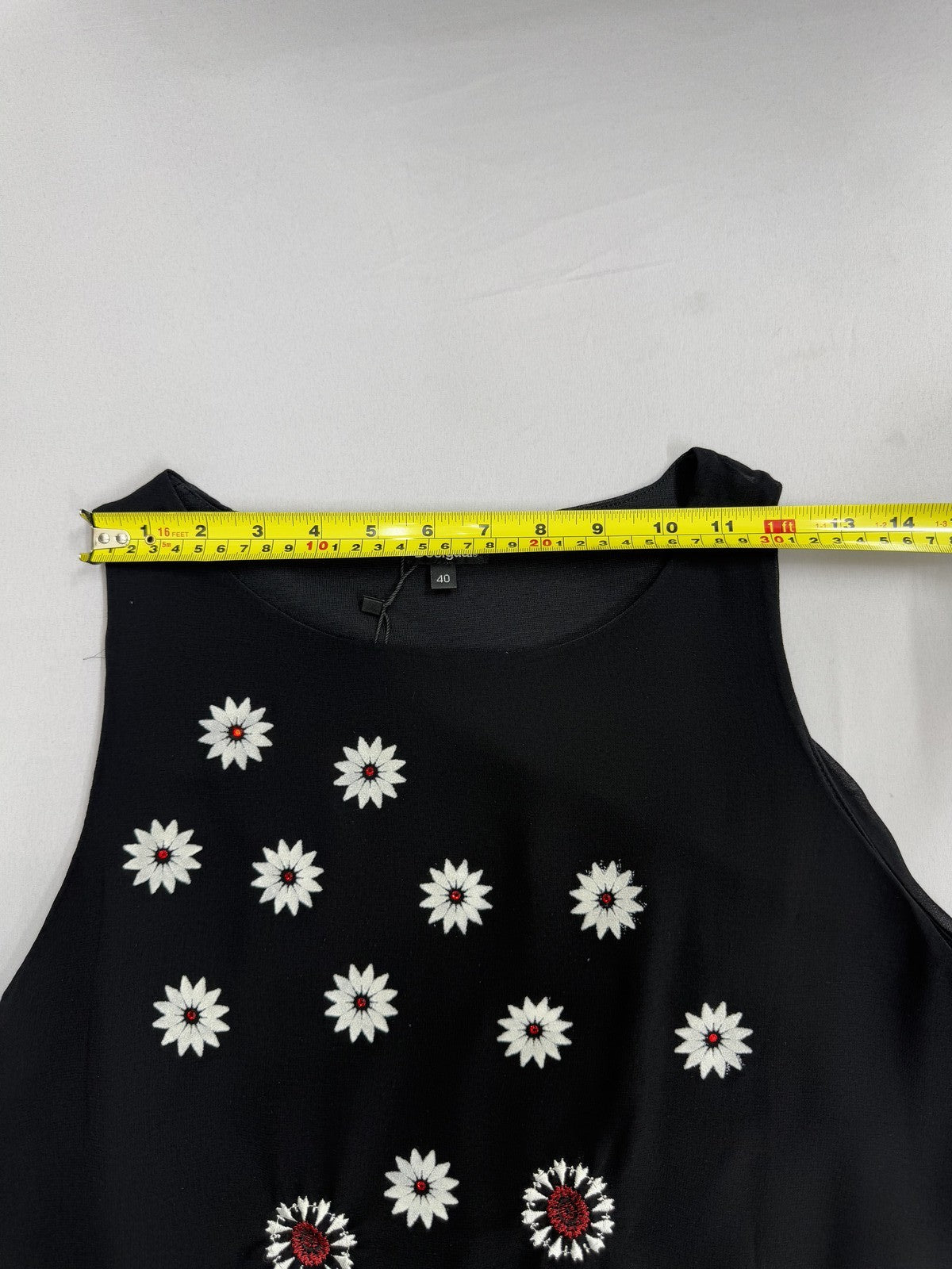 Desigual Black Floral Sleeveless Dress Embroidered Daisies Women M