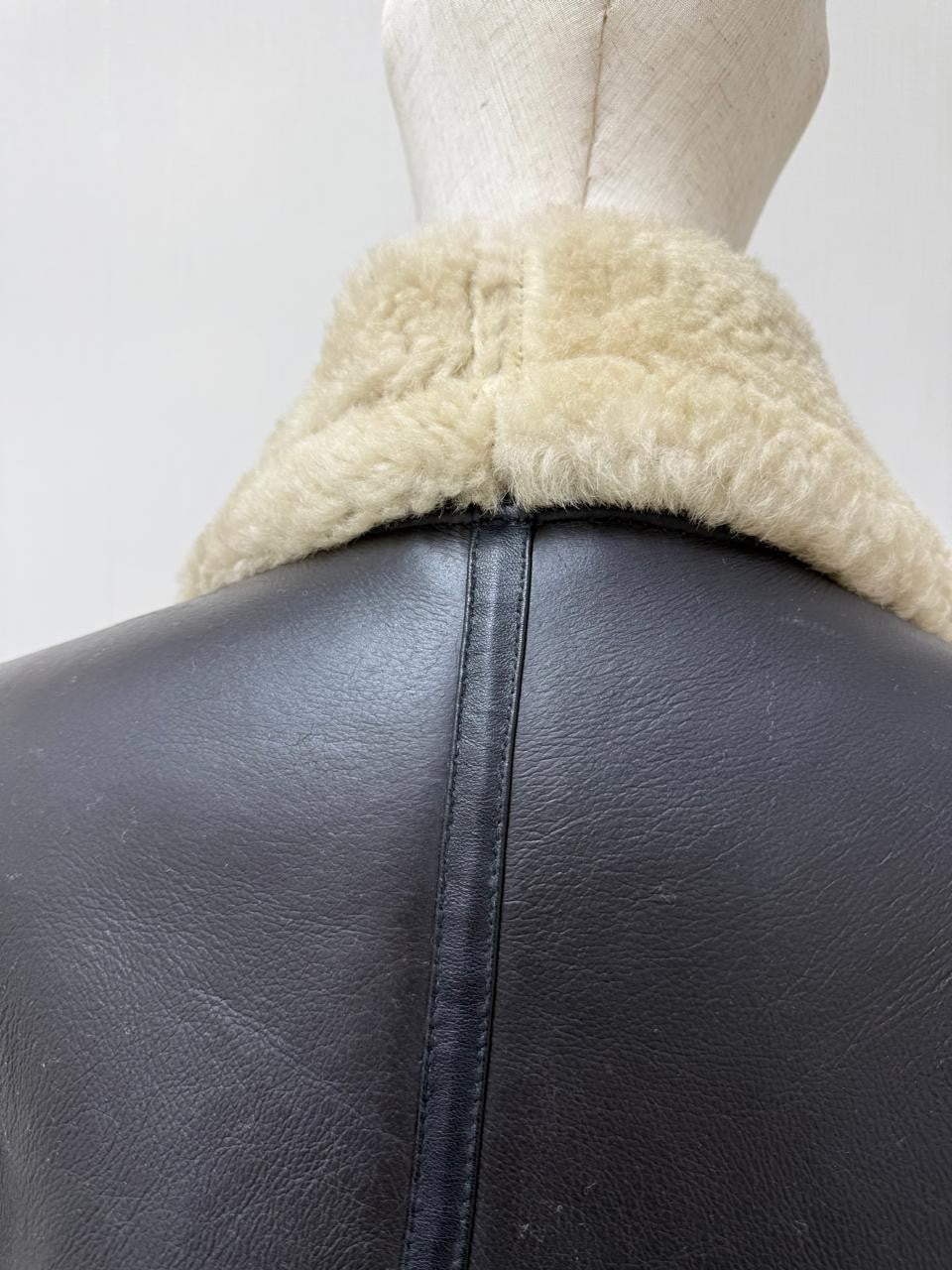 Men's Italian Sheepskin Leather Bomber Jacket Black Premium Soft Fur Asian Size L