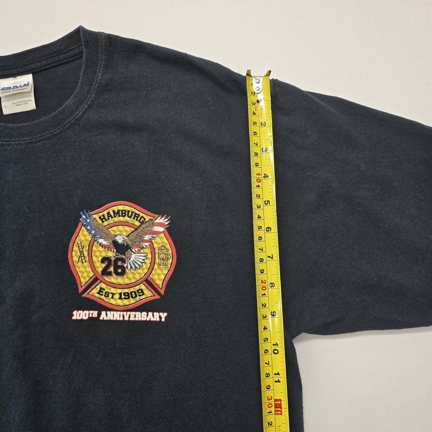 Gildan Men Black Fire Dept 100th Graphic T-Shirt Size L Regular