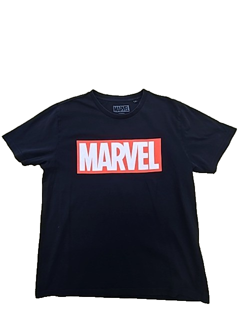 Marvel Black Logo T-Shirt Men's L Cotton Short Sleeve