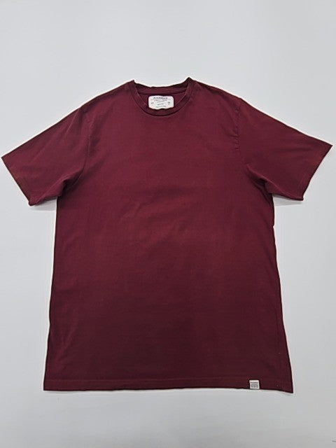 Pull&Bear Men's Burgundy Crew Neck T-Shirt Size L - Regular Fit