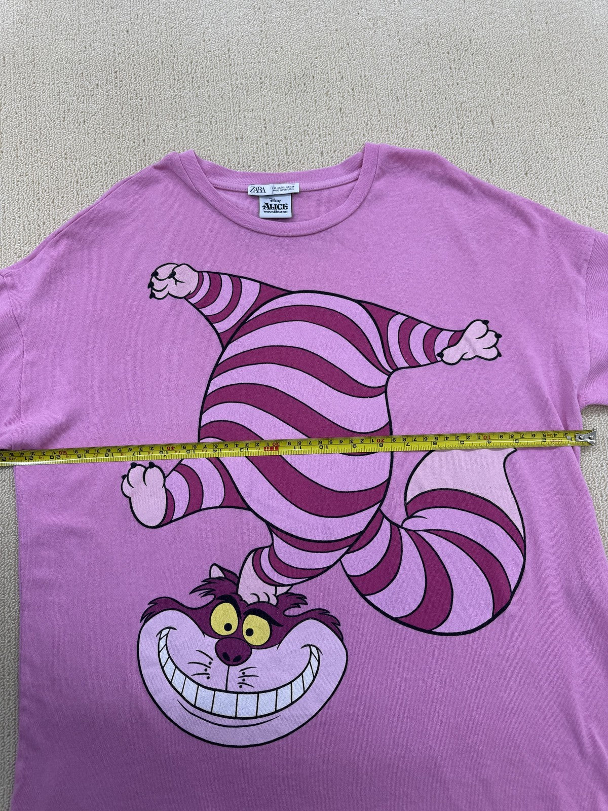 Zara Disney Cheshire Cat Alice Pink Striped T-Shirt M Short Sleeve