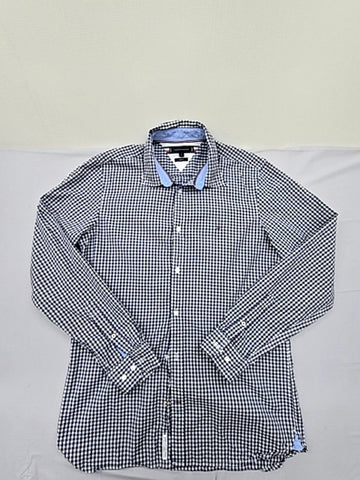 Tommy Hilfiger Slim Fit L Black White Gingham Check Dress Shirt Button-Up