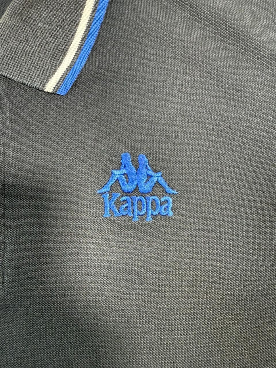Kappa Men's Black Pique Polo Shirt Embroidered Blue Logo Short Sleeve Size L