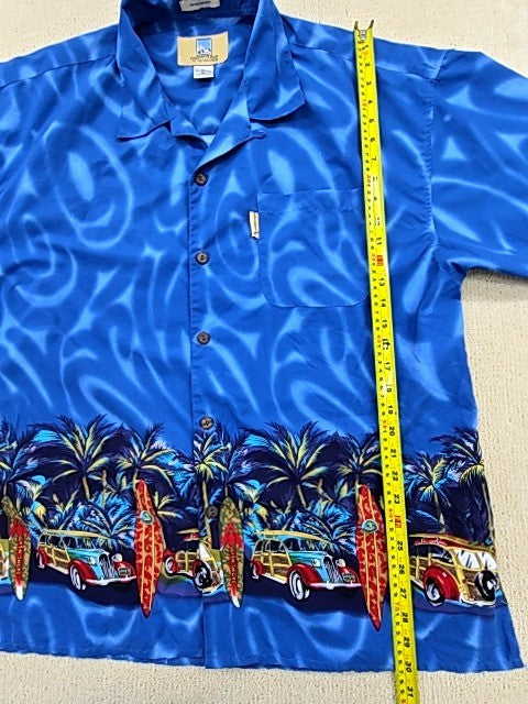 Coconut Pier Men's Blue Surf Beach Button-Down Shirt XL Vintage