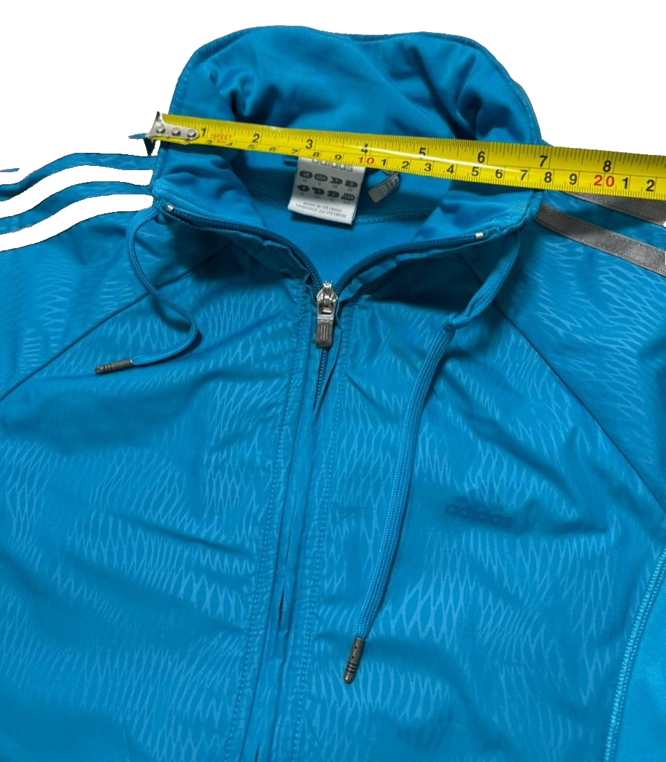 Women's Adidas Teal Blue Gray 3 Stripe Full Zip Track Jacket Activewear Top - S