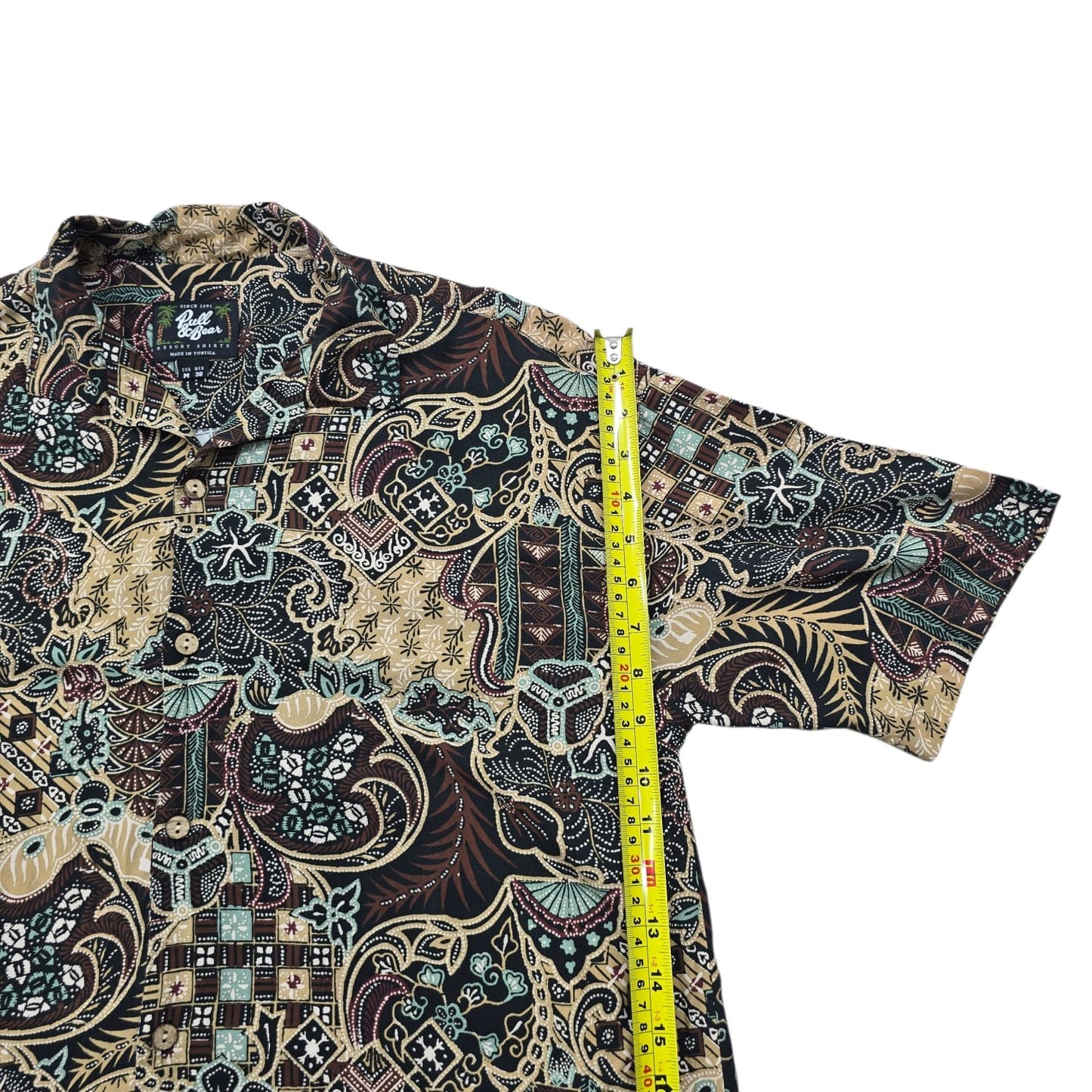 Pull&Bear Men's Black Paisley Resort Shirt Size M Cotton