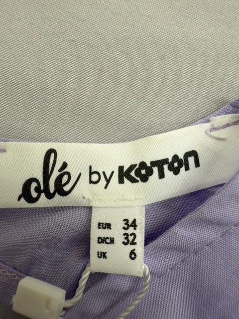 Ole by Koton Purple Tiered Knee Dress EU 34 Cotton Puffed Sleeve