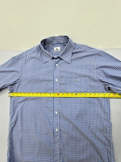 Lacoste Men's Blue White Checkered Short Sleeve Slim Fit Shirt EU 43