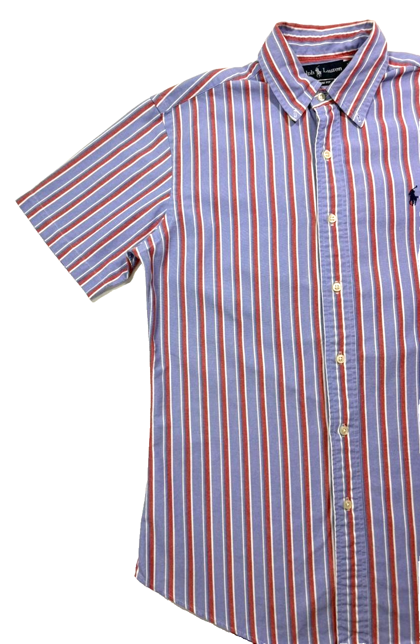 Polo Ralph Lauren Short-Sleeve Striped Oxford Shirt In Blue,Red, And White