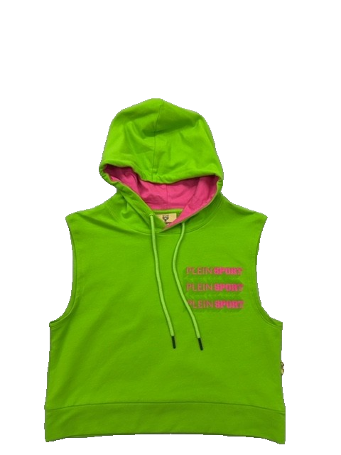 Plein Sport Green Fluo Sleeveless Tiger Hoodie S Men Cotton Fleece