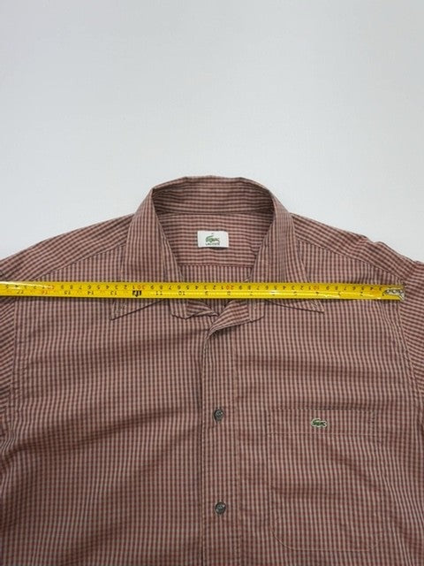 Lacoste Men Burgundy Gingham Cotton Button-Down Shirt Size 41 Preppy