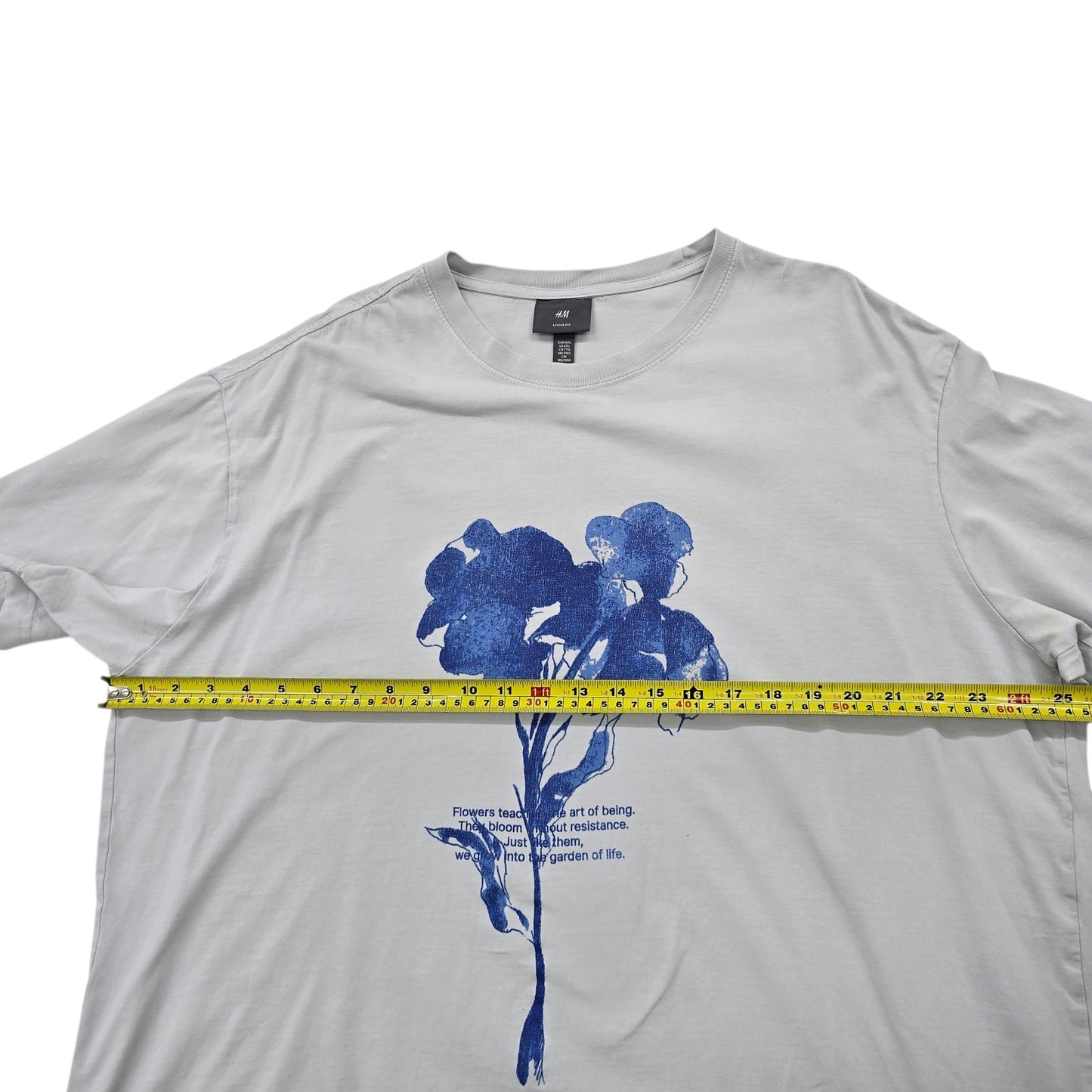 H&M Men's Light Gray Floral Print T-Shirt Size XXL Short Sleeve
